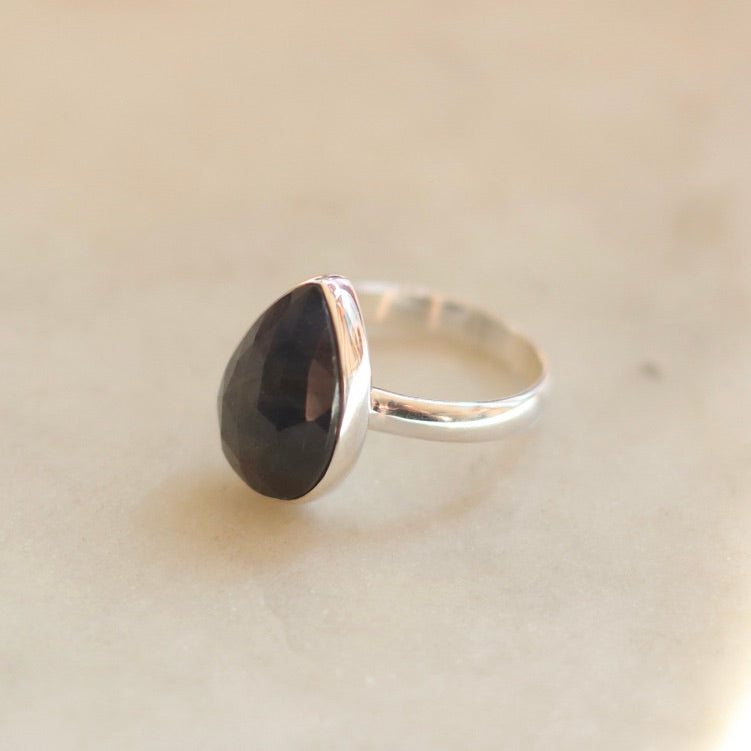 Pear Shape Black Sapphire Ring