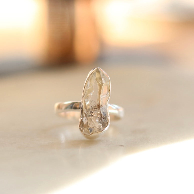 Elongated Icy Quartz Ring