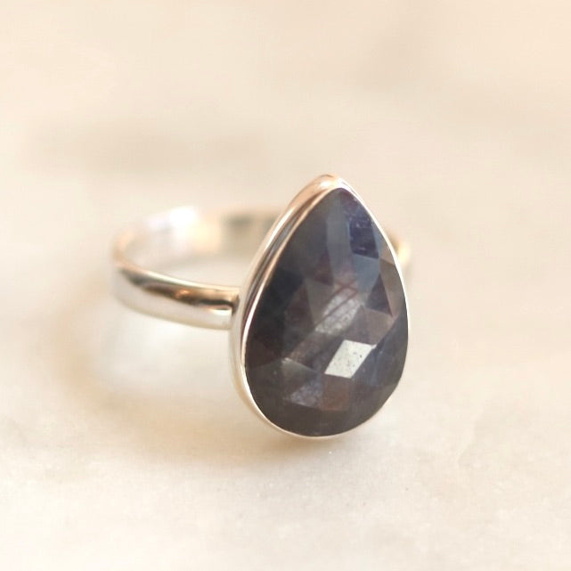 Pear Shape Black Sapphire Ring