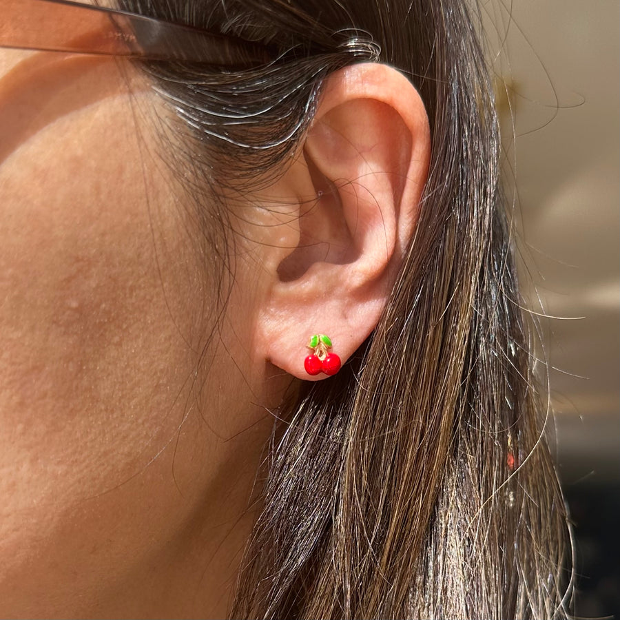 Enamel Cherry Stud Earring