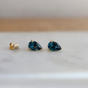 Pear Blue Topaz Stud Earrings