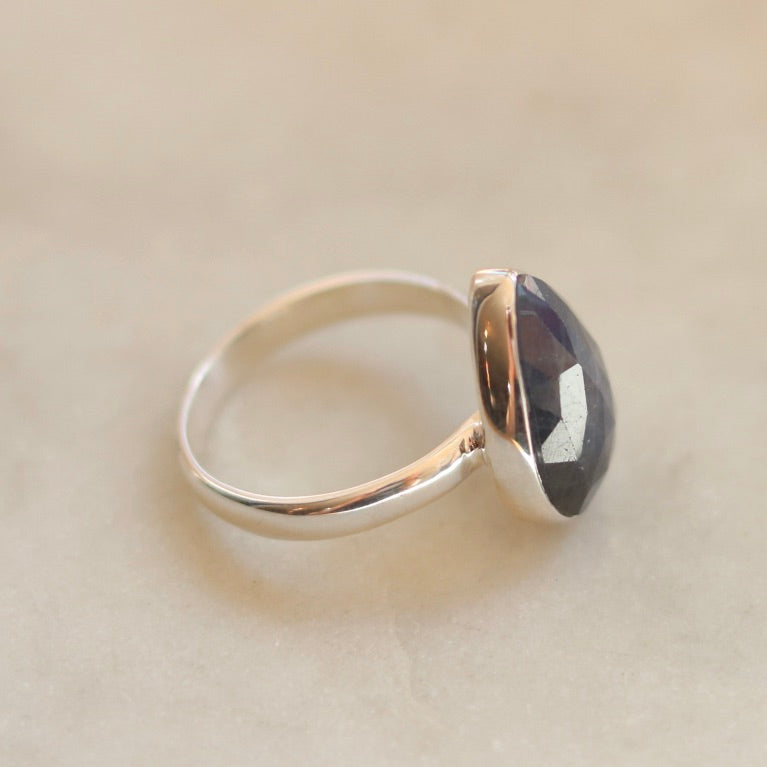 Pear Shape Black Sapphire Ring