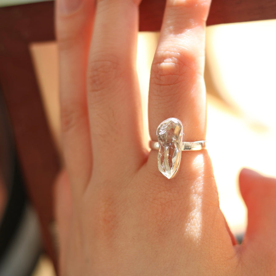 Elongated Icy Quartz Ring