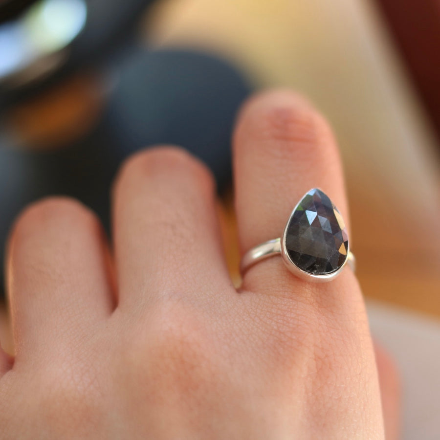 Pear Shape Black Sapphire Ring