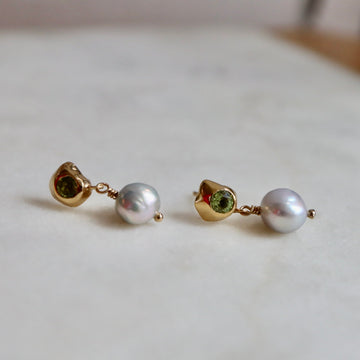 Peridot + Gray Pearl Kira Dangling Drop Earrings