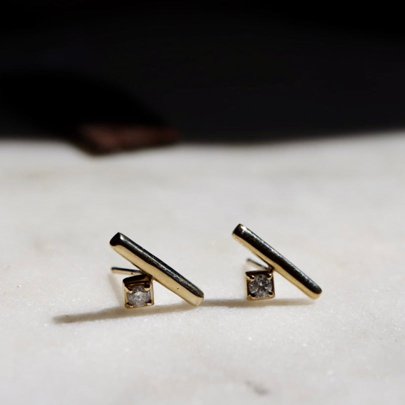 Shita Diamond and Bar Stud Earrings