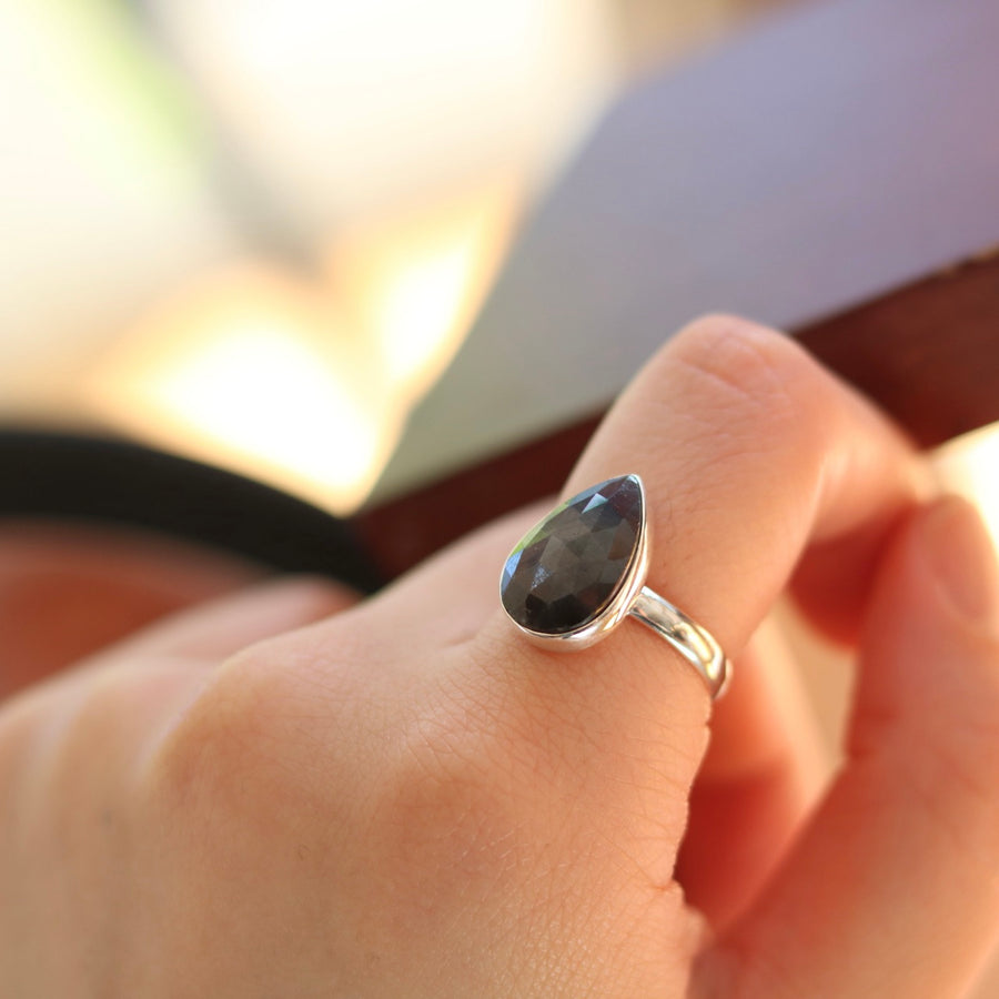 Pear Shape Black Sapphire Ring