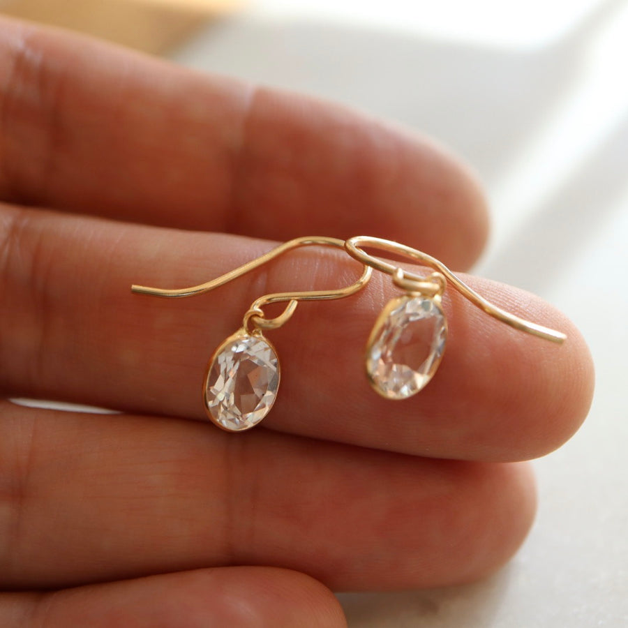 Oval White Topaz Drop Earrings