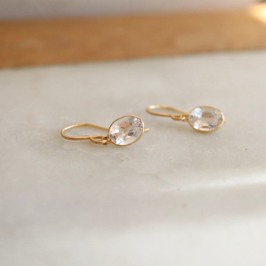 Oval White Topaz Drop Earrings