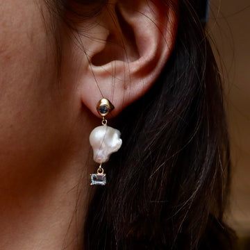 Topaz + Lab Sapphire + Pearl Venus Earrings