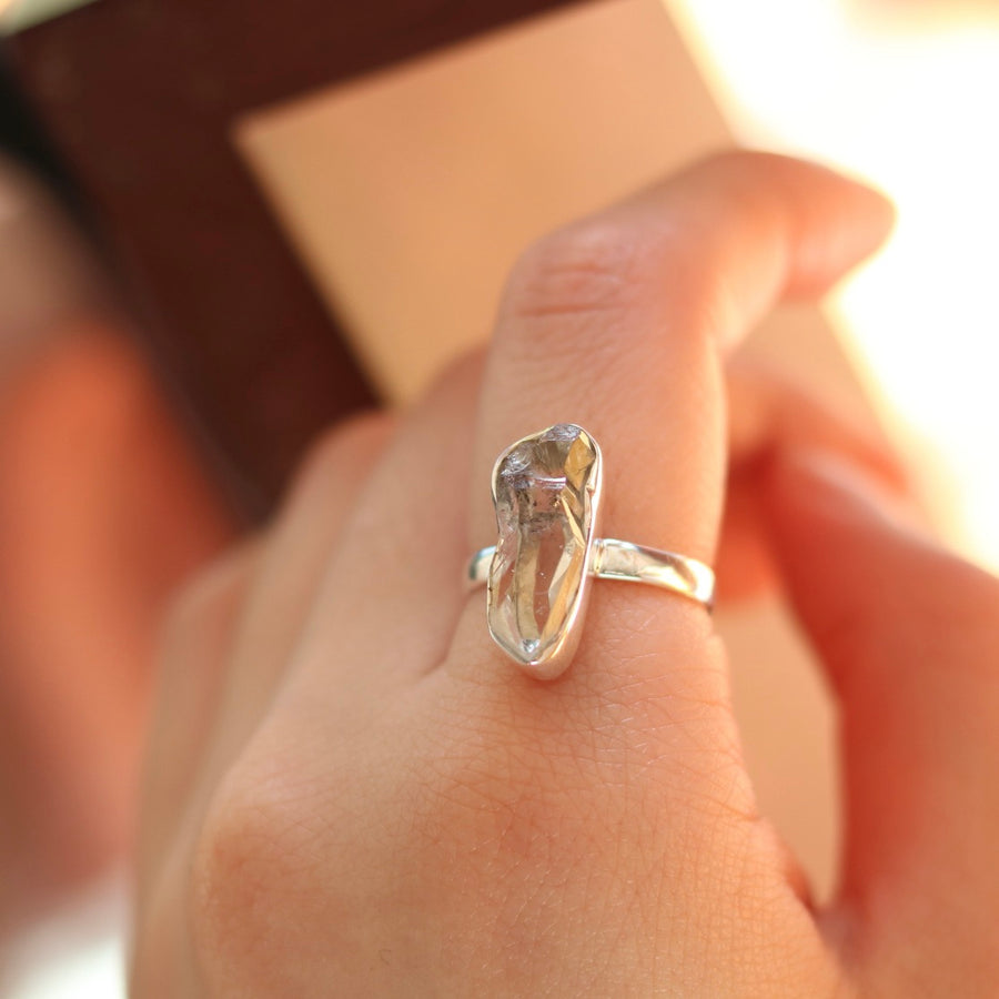 Elongated Icy Quartz Ring