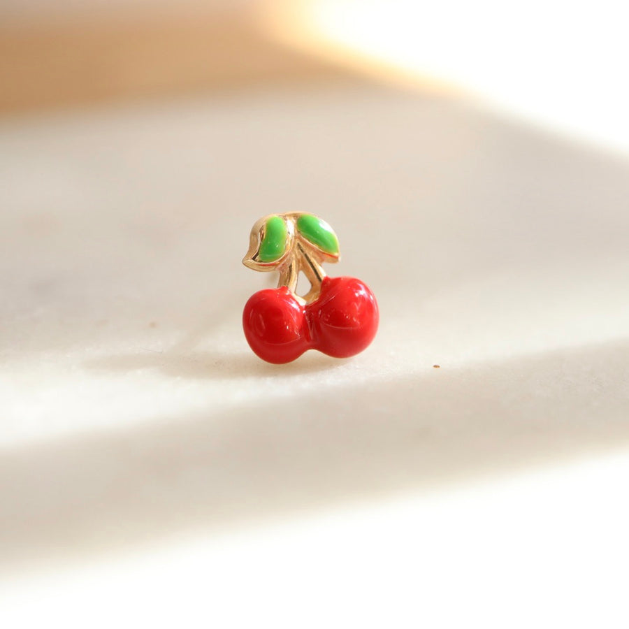 Enamel Cherry Stud Earring