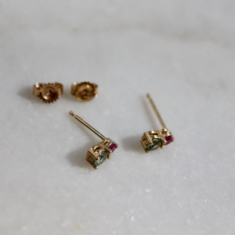 Green and Pink Sapphire Stud Earrings