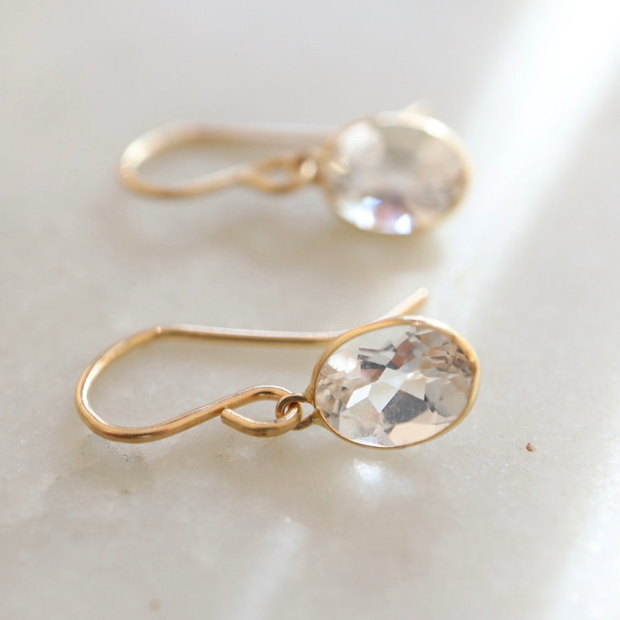 Oval White Topaz Drop Earrings