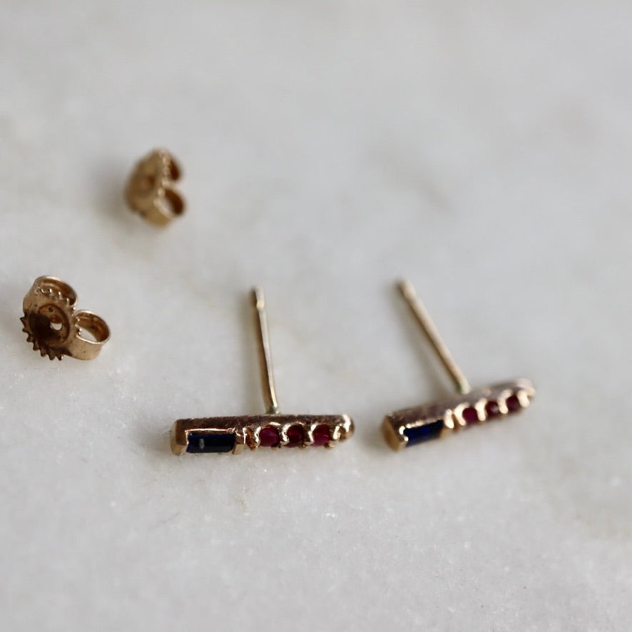 Bachi Sapphire Ruby Bar Stud Earrings