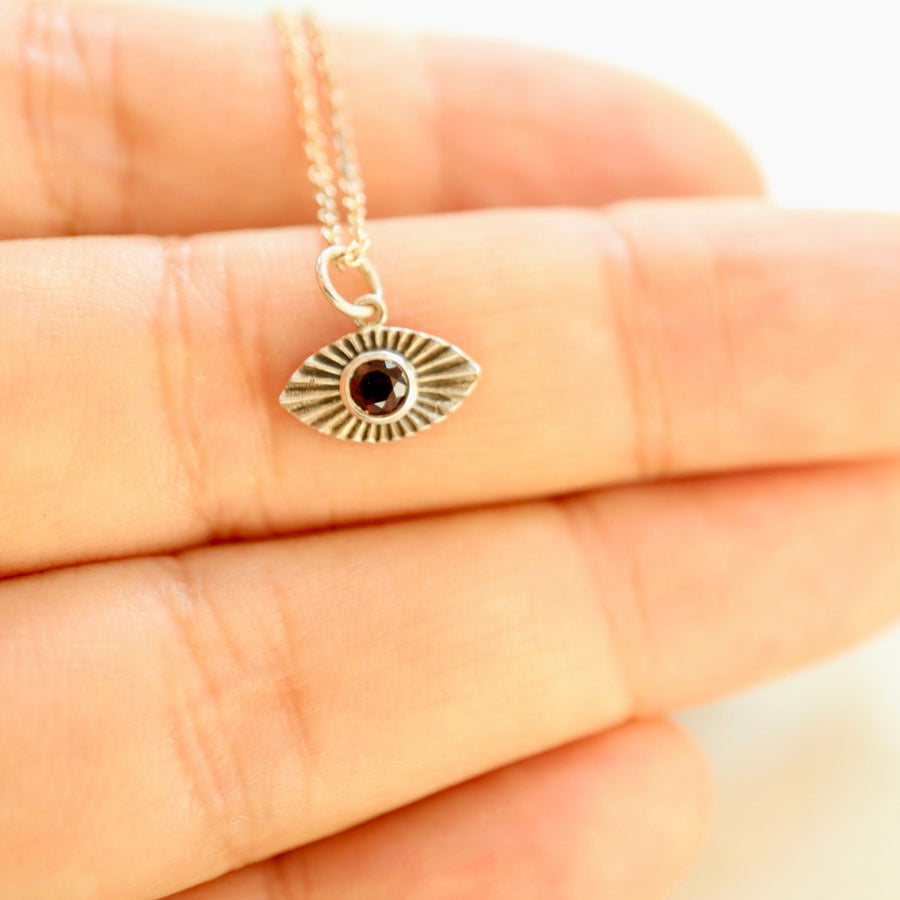 Garnet Eye Silver Necklace