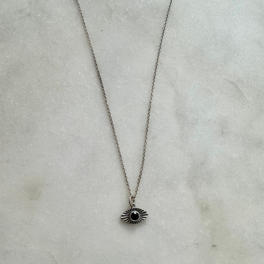 Garnet Eye Silver Necklace