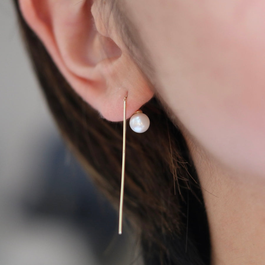 Round Pearl and Gold Threader Earrings