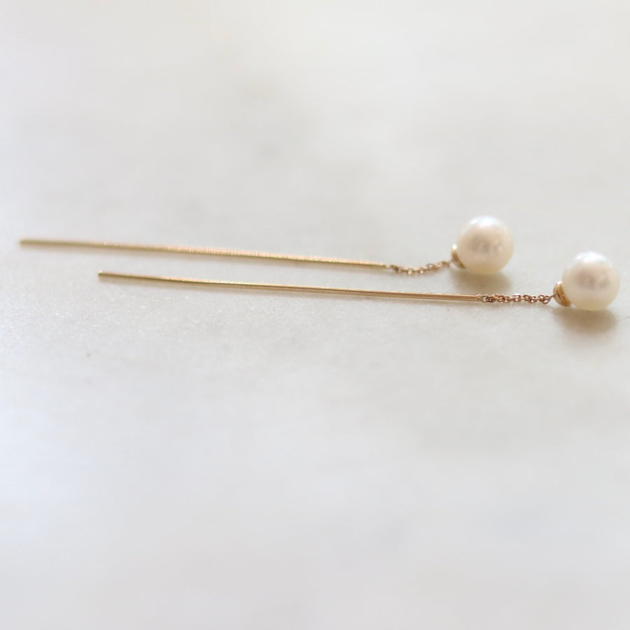 Round Pearl and Gold Threader Earrings