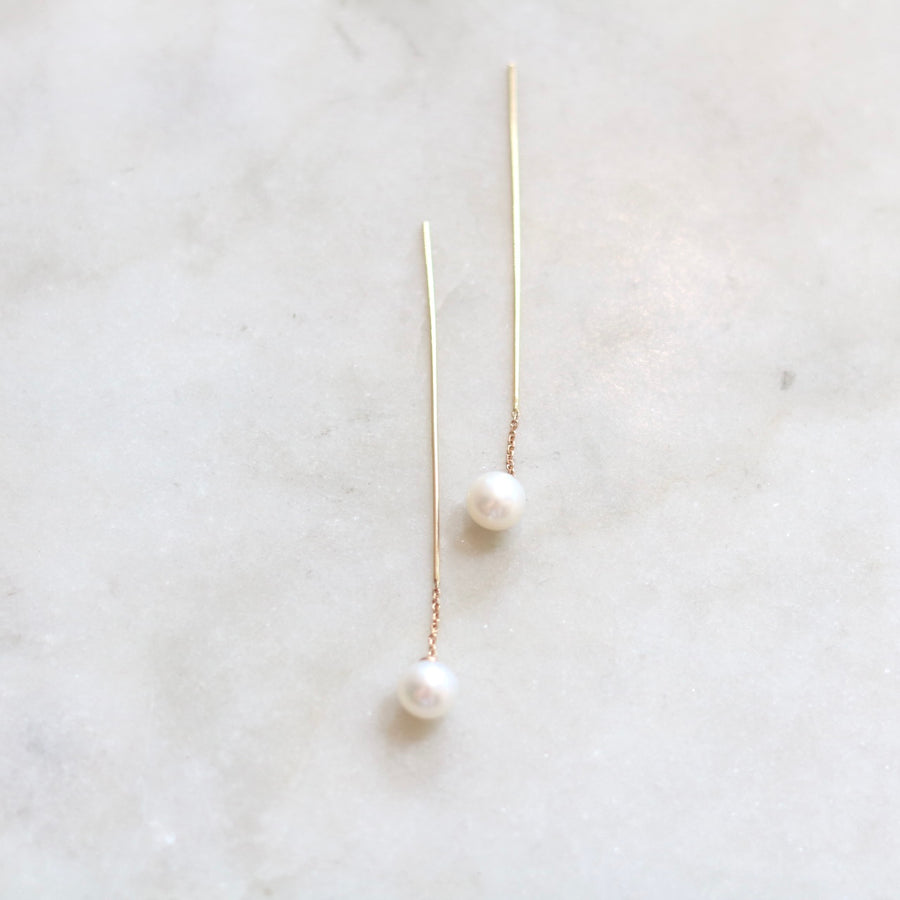 Round Pearl and Gold Threader Earrings