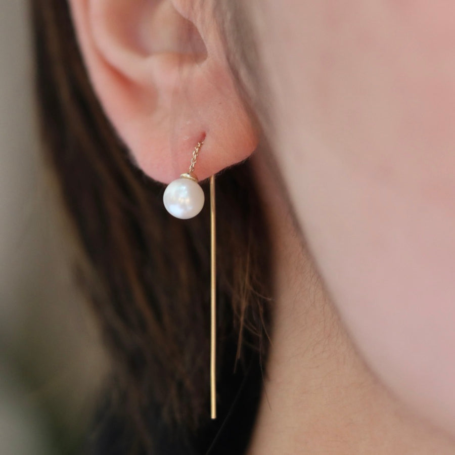 Round Pearl and Gold Threader Earrings