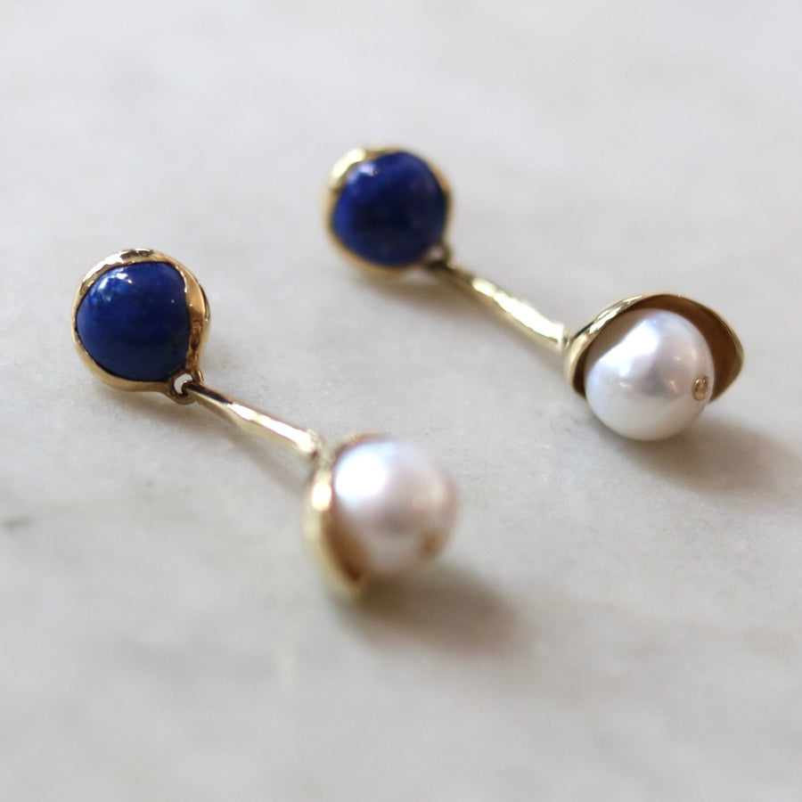 Lapis and Pearl Sappho Earring