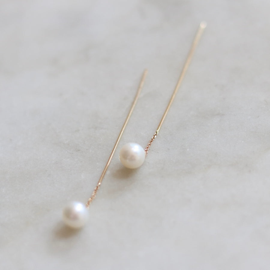 Round Pearl and Gold Threader Earrings