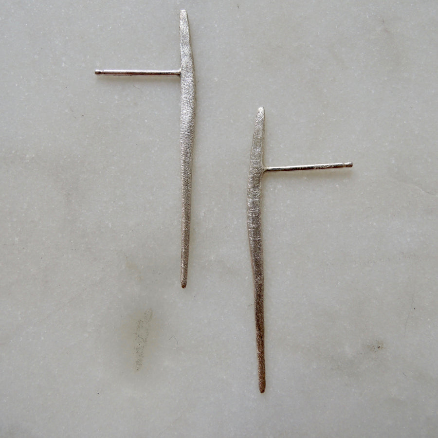 Silver Long Bar Stud Earrings