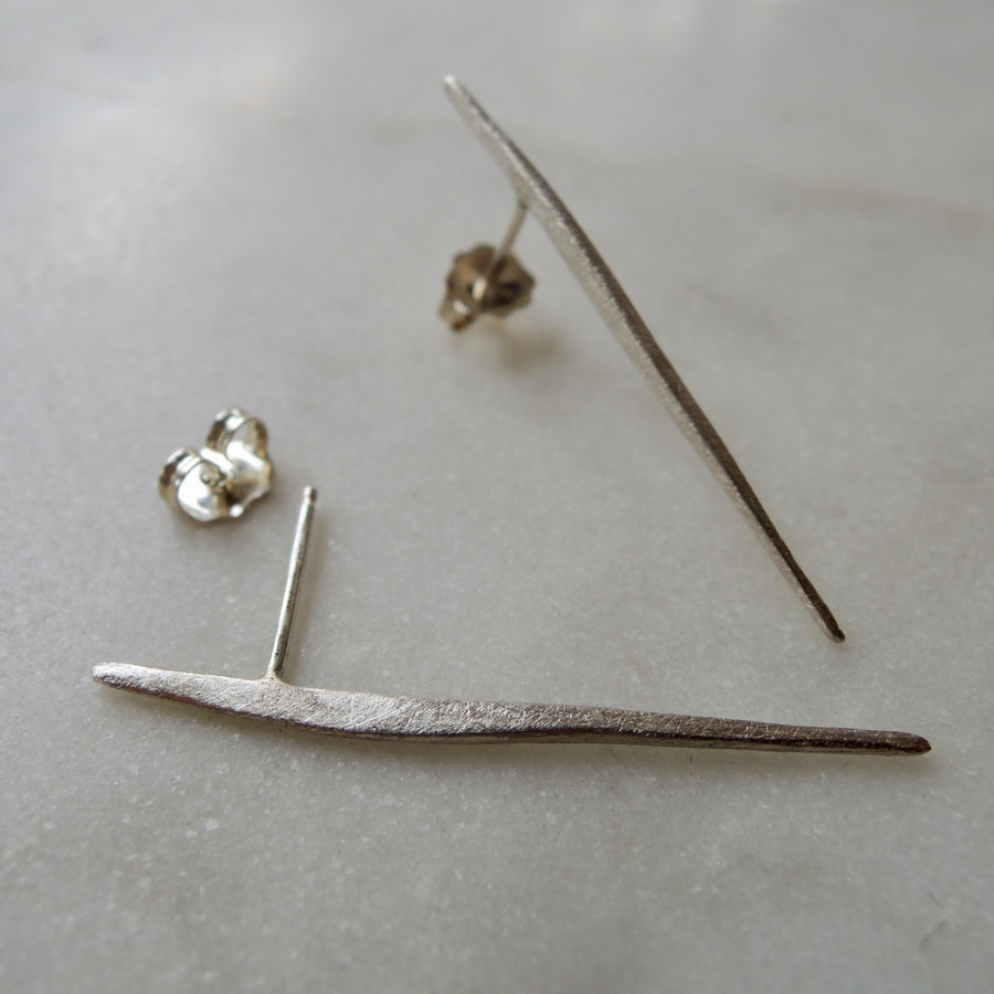 Silver Long Bar Stud Earrings