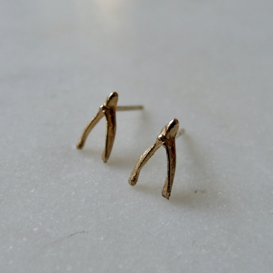 Gold Wishbone Stud Earrings