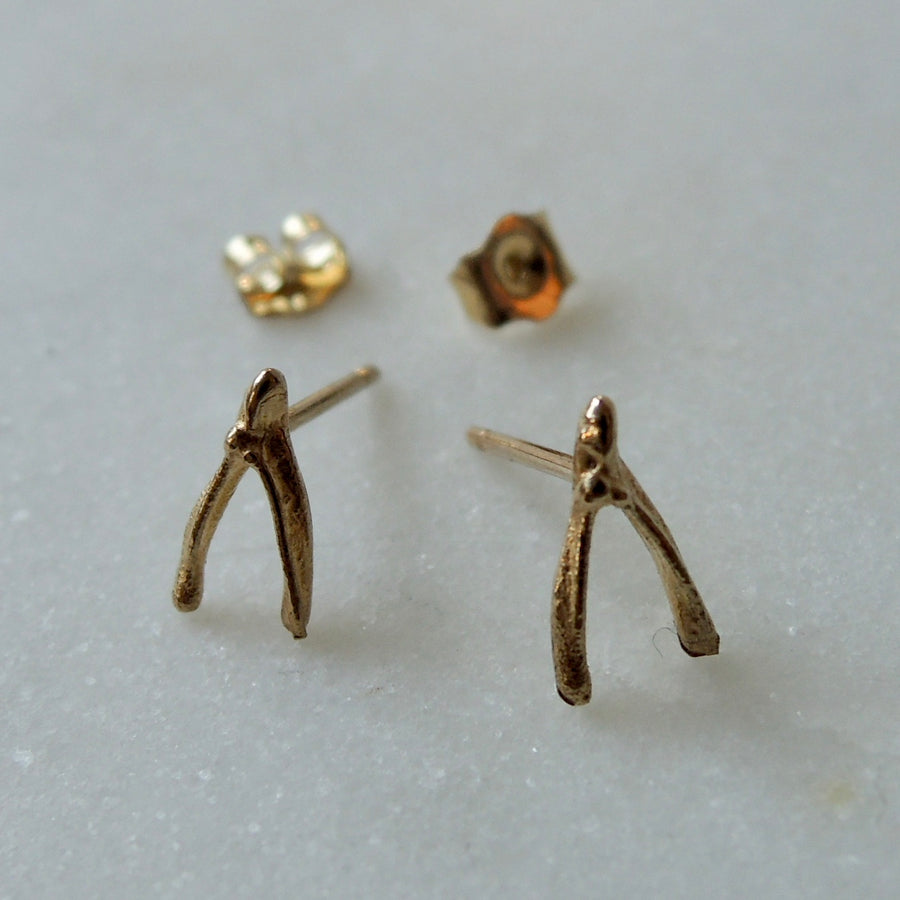 Gold Wishbone Stud Earrings